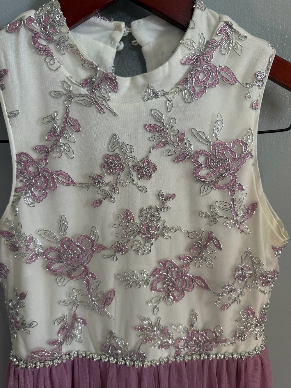 Speechless Mauve Tulle & Ivory Floral Girls' Dress - Picture 9 of 10